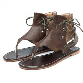 Extra Size Vintage Clip Toe Lace Up Lady Flat Roma Sandals