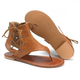 Extra Size Vintage Clip Toe Lace Up Lady Flat Roma Sandals