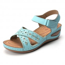 Stitching Cross Strap Hook Loop Lightweight Summer Casual Sandals