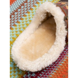 Ethnic Pattern Genuine Leather Soft Comfy Warm Fuzzy Casual Closed Toe Slippers