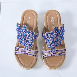 Women Rhinestone Decor Comfy Platform Wedges Slippers