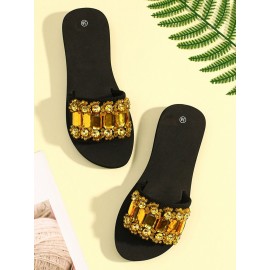 Women The Beads Rhinestone Soft Bottom Slippers