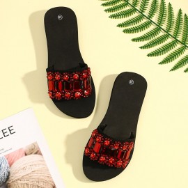 Women The Beads Rhinestone Soft Bottom Slippers