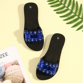 Women The Beads Rhinestone Soft Bottom Slippers