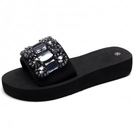 Women The Beads Rhinestone Soft Bottom Slippers