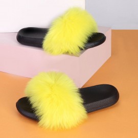 Plus Size Women Plush Decor Comfy Non Slip Sliders Slippers