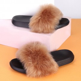 Plus Size Women Plush Decor Comfy Non Slip Sliders Slippers