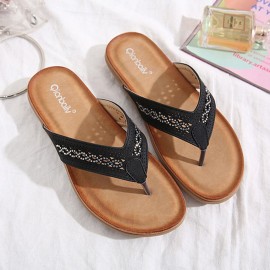 Rhinestone Clip Toe Holiday Hollow Out Flip Flops Beach Slippers