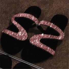 Women Rhinestone Decor Durable Non Slip Beach Slippers