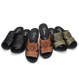 Women Daily Comfy Flowers Hollow Slip On Wedges Slippers