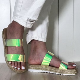 Women Double Gradient Color Strap Comfy Non Slip Espadrille Platform Slippers