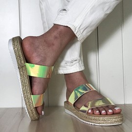 Women Double Gradient Color Strap Comfy Non Slip Espadrille Platform Slippers