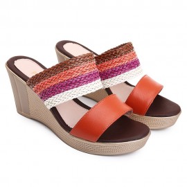 Women Casual Weaven Platform Wedge Heel Peep Toe Slippers