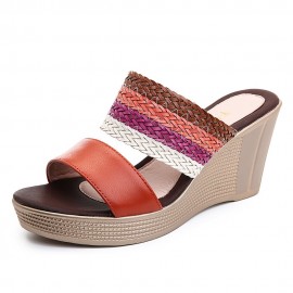 Women Casual Weaven Platform Wedge Heel Peep Toe Slippers