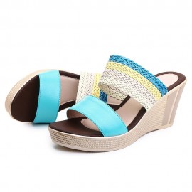 Women Casual Weaven Platform Wedge Heel Peep Toe Slippers