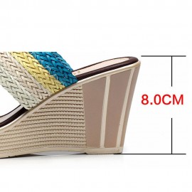 Women Casual Weaven Platform Wedge Heel Peep Toe Slippers