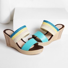 Women Casual Weaven Platform Wedge Heel Peep Toe Slippers