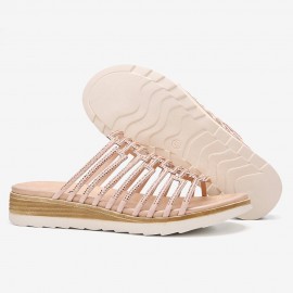 Women Rhinestone Decor Hollow Out Platform Casual Slippers