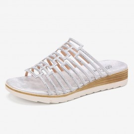 Women Rhinestone Decor Hollow Out Platform Casual Slippers