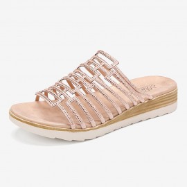 Women Rhinestone Decor Hollow Out Platform Casual Slippers