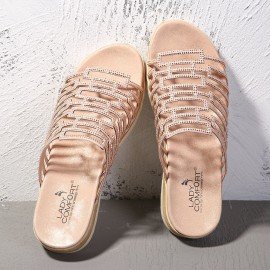 Women Rhinestone Decor Hollow Out Platform Casual Slippers