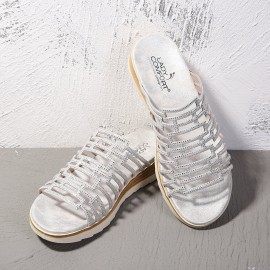 Women Rhinestone Decor Hollow Out Platform Casual Slippers
