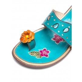 Ladies Vintage Ethnic Leather Platform Flat Comfort Sandals