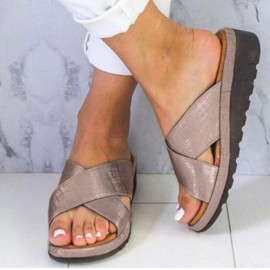 Large Size Women Comfy Open Toe Solid Color Non Slip Wedges Slippers