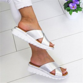 Large Size Women Comfy Open Toe Solid Color Non Slip Wedges Slippers