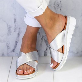 Large Size Women Comfy Open Toe Solid Color Non Slip Wedges Slippers
