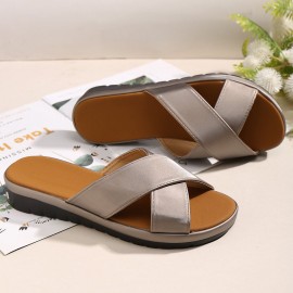 Large Size Women Comfy Open Toe Solid Color Non Slip Wedges Slippers