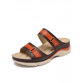 LOSTISY Stripe Slippers Color Block Stitching Women Beach Wedges Slippers