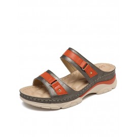 LOSTISY Stripe Slippers Color Block Stitching Women Beach Wedges Slippers