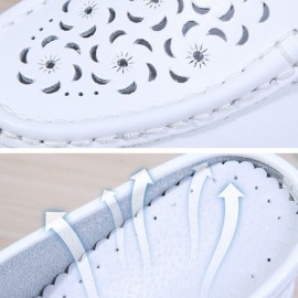 Women Pattern Hollow Leather Comfy Breathable Platform Backless Slippers